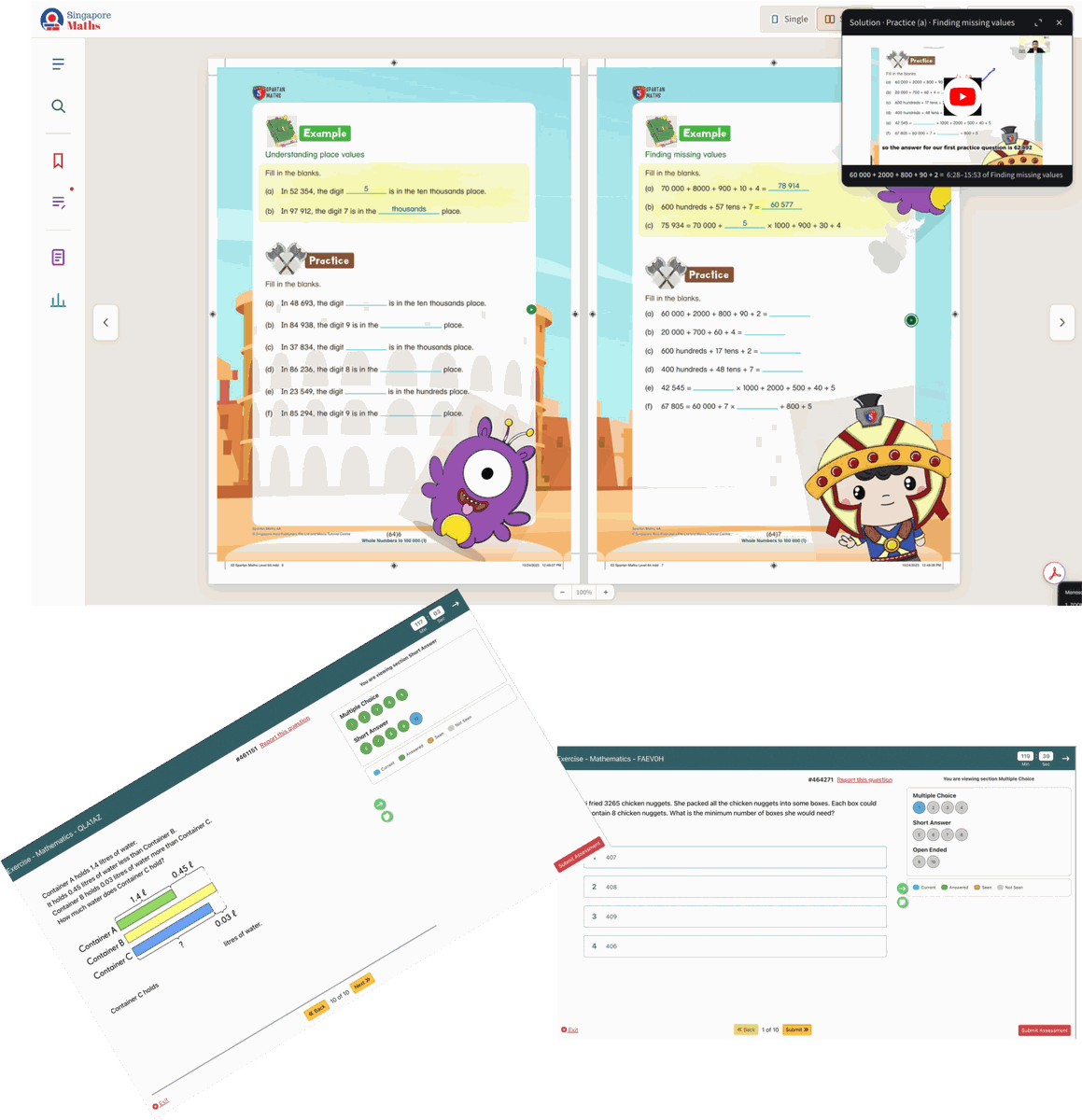 Spartan Maths workbook practice pages open in the eBook reader