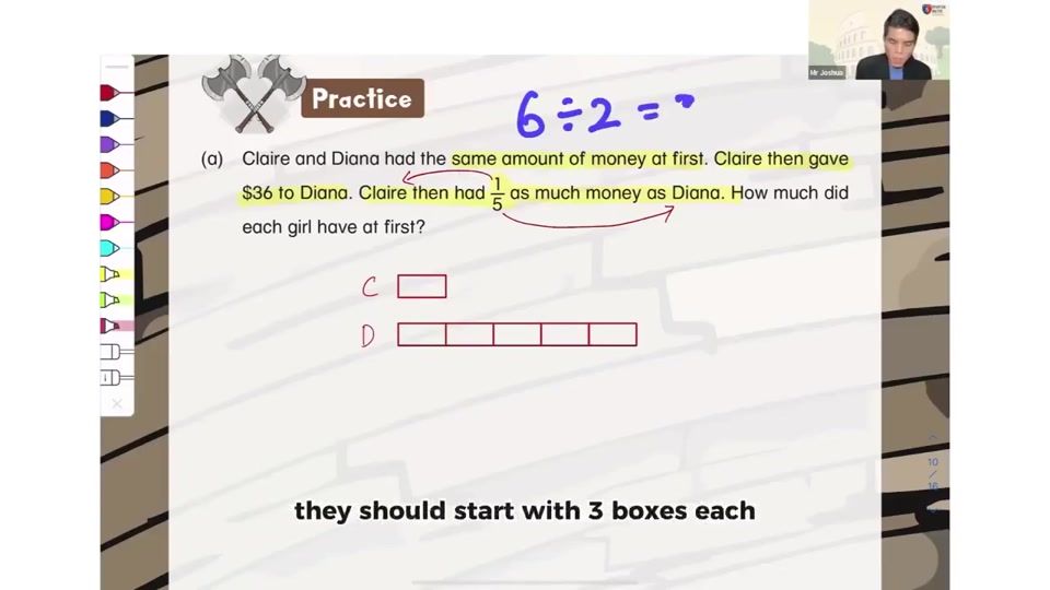 Worked equal beginning lesson with handwritten solution steps