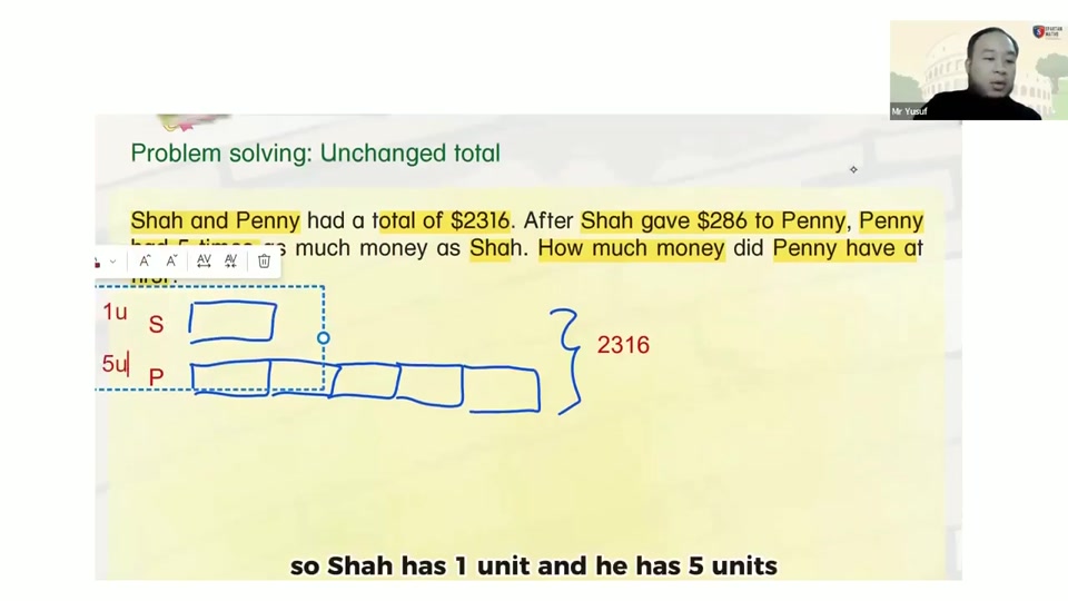 Worked unchanged total lesson with handwritten solution steps