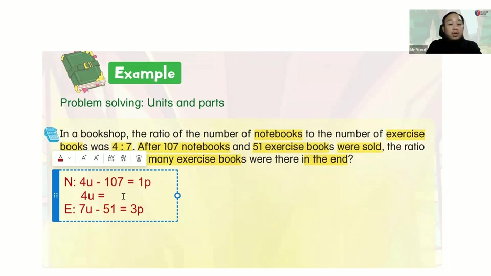 Worked ratio, before and after lesson with handwritten solution steps