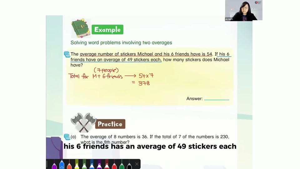Worked average lesson with handwritten solution steps